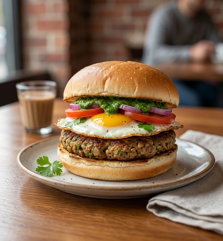 Desi bun kabab burger at Cafe Gulzar, south Edmonton