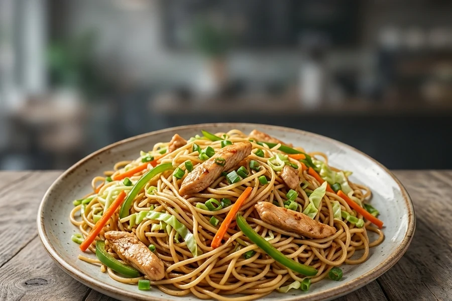 Chicken Hakka noodles, Indo-Chinese style, at Cafe Gulzar, Edmonton